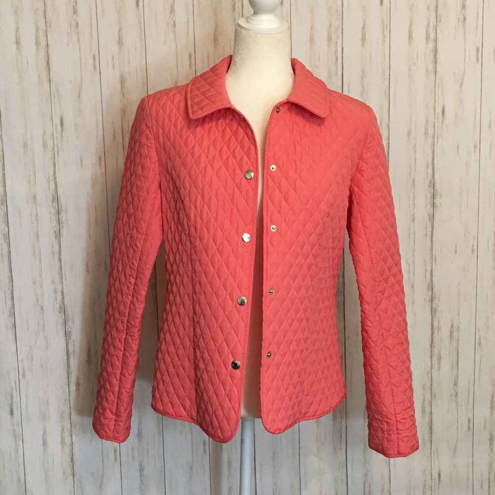 Like New Coral Quilted Button Down Jacket Size 8